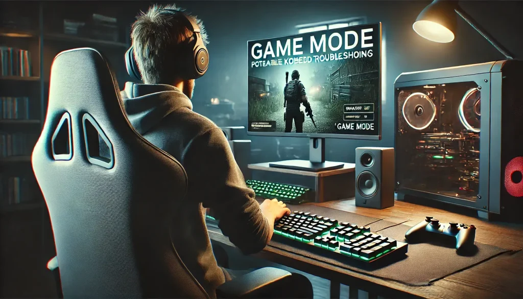 ゲーミングキーボードの「ゲームモード」設定して、ゲームを楽しんでいる男性